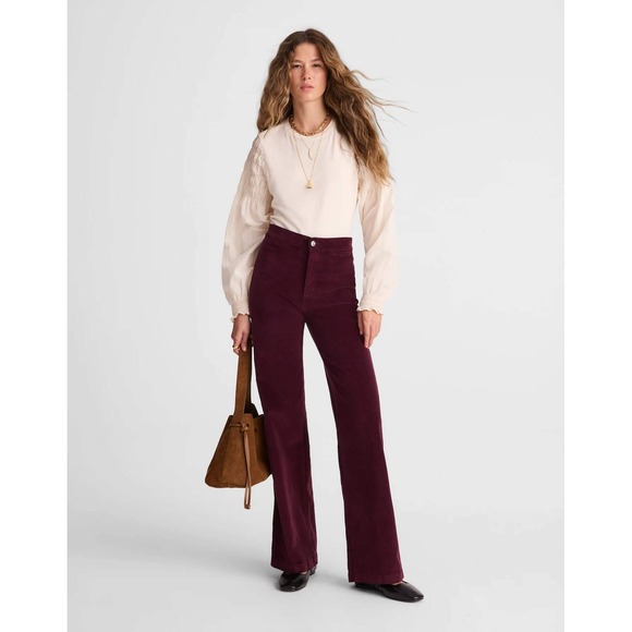NEW Madewell Petite Wide-Leg Pant Dark Pomegranate Corduroy Size 33P